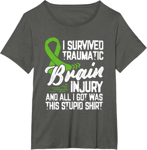 Vista 43 de Camiseta traumática con cinta verde para concienciación de lesiones cerebrales traumáticas I survived TBI, Negro, S