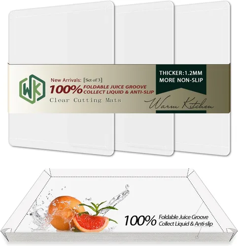 Vista 14 de WK Juego de 3 tapetes/tablas de cortar de plástico flexibles con labio, tabla de cortar plegable para cocina, tablas de cortar negras para carne