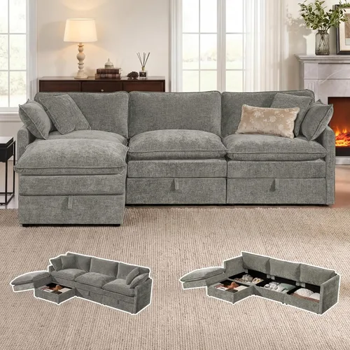 Vista 32 de Sofá modular con almacenamiento, sofá cama de 103 pulgadas, sofá cama seccional, sofá nube de gran tamaño con otomana móvil, sofá moderno de 6