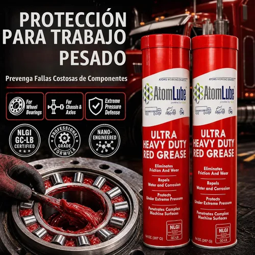 Vista 2 de AtomLube Grasa roja ultra resistente, paquete de 2 tubos de 14 onzas, lubricante impermeable y de alta temperatura, grasa para rodamientos de ruedas