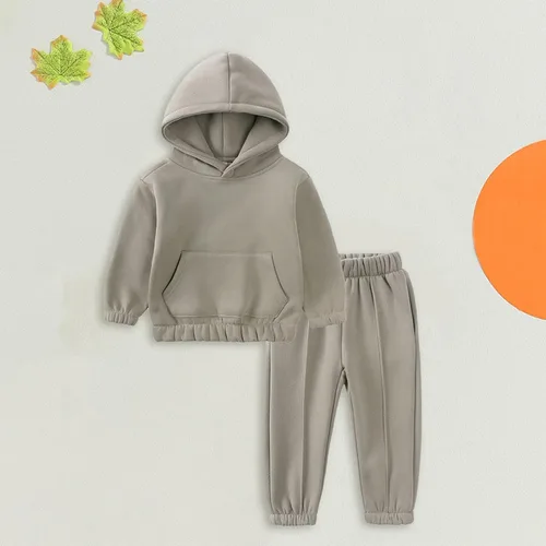 Vista 2 de TBUIALL Conjunto de sudadera de algodón suave con capucha y cuello redondo y manga larga con capucha para niños y niñas