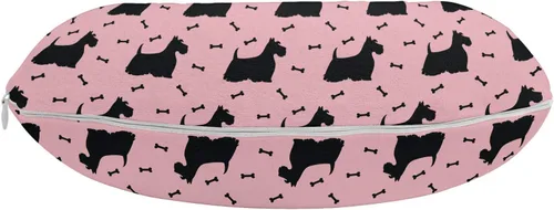 Vista 2 de Ambesonne Scottie - Almohada de viaje para perro, soporte para el cuello, terrier peludo y esponjoso para adultos y huesos sobre fondo rosa
