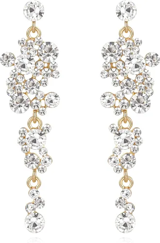 Vista 11 de Flyonce Aretes largos colgantes de cristal para mujer, bohemios, florales, para boda