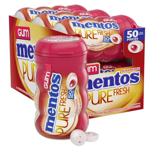 Vista 12 de Mentos Chicle Pure Fresh sin azúcar con xilitol, gaulteria, a granel, botella de 50 piezas (paquete de 6) Goma de mascar, perfecta para un aliento