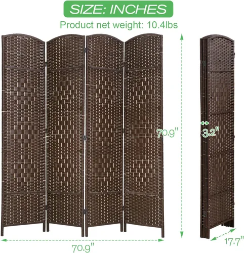 Vista 7 de HCY Divisor de habitación de 6 pies, Divisor de pared de 4 paneles, Pantalla de madera de malla tejida a mano, Separadores de habitación de división