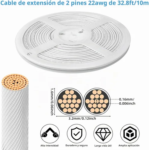 Vista 2 de RGBZONE - Cable de extensión de 2 pines para cableado LED doméstico, 0-3A
