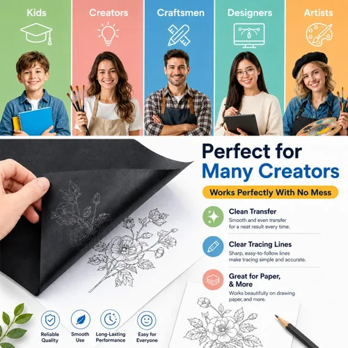 Vista 7 de psler - Papel de carbón para rastrear papel de transferencia de grafito, 30 piezas, papel de grafito negro para trazar patrones de dibujo