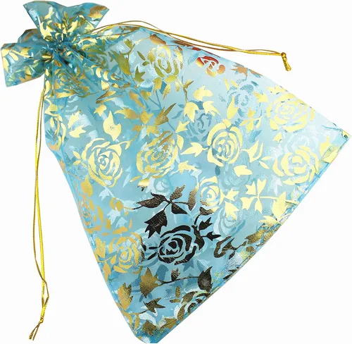 Vista 20 de 8 x 12 pulgadas 100 bolsas de flores de corazón con cordón de organza bolsa de regalo de joyería bolsa de dulces con cordón de regalo de boda