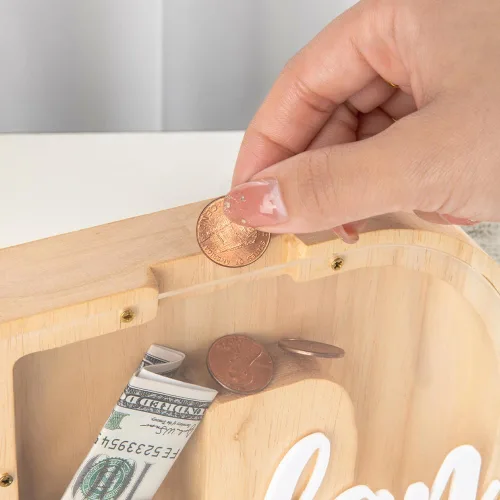 Vista 9 de Alcancía de madera personalizada para niños, alcancía personalizada para niñas, niños, caja de ahorro de dinero con 20 colores de fuente, nombre