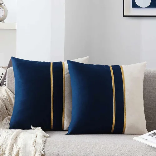 Vista 10 de WACOMECO Fundas de almohada de terciopelo, paquete de 2 fundas de cojín decorativas suaves con cuero dorado para sofá, dormitorio, sala de estar