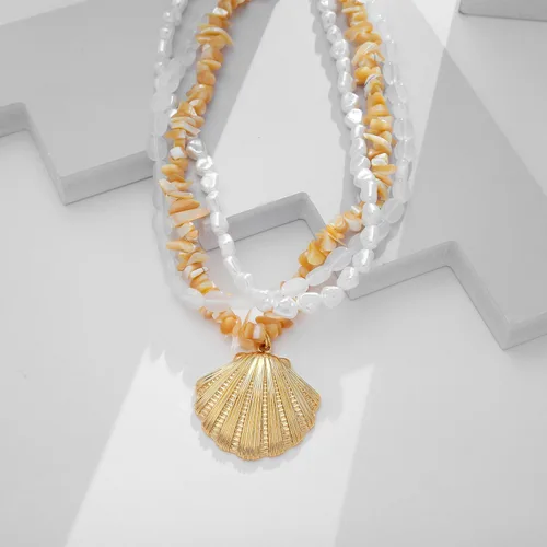 Vista 5 de Collar de concha dorada para mujer con arena de playa y cuentas de estrella de mar, gargantilla de cadenas de océano, collar de moda de verano