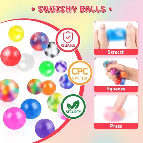 Vista 4 de BESNEL 160 Pack de bolas de estrés para adultos, bolas esponjosas a granel, juego de bolas de estrés, bolas anti-ansiedad y de juguete