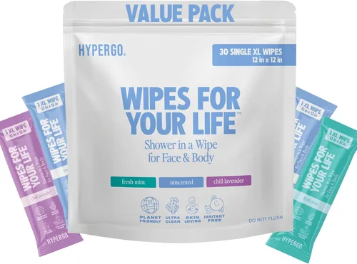 Vista 22 de Toallitas corporales HyperGo XL para mujeres y hombres – 30.5 cm x 30.5 cm Toallitas de limpieza corporal completas sin enjuague, 20