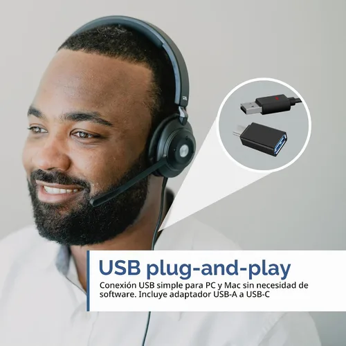 Vista 5 de Cyber Acoustics Auriculares USB HS-2000, optimizado UC, controles
