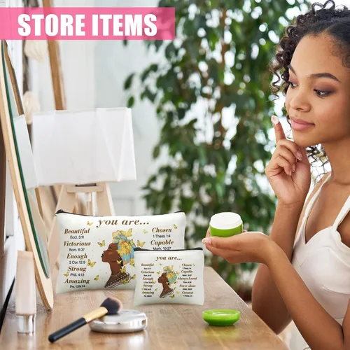 Vista 5 de Silkfly 12 Piezas Bolsa Cosmética Afroamericana para Mujeres al Por Mayor Regalo Inspiracional Cristiano Bolsa de Maquillaje para Mujeres Negras