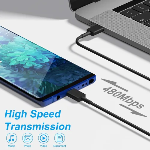 Vista 4 de Cargador USB C súper rápido, cargador tipo C bloque de carga rápida con cable tipo C a C de 6 pies para Galaxy S25 Negro