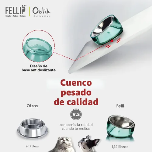 Vista 8 de Felli Oblik Cuencos Elevados para Comida de Gatos de Acero Inoxidable 304, Plato Plano Desmontable para Fatiga de Bigotes y Fácil Limpieza en Clásico
