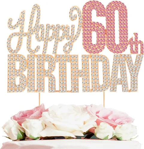 Vista 34 de Decoración de pastel de diamantes de imitación rosa y plateado con texto en inglés "Cheers to 11 Years Old Eleven Bday" de metal brillante
