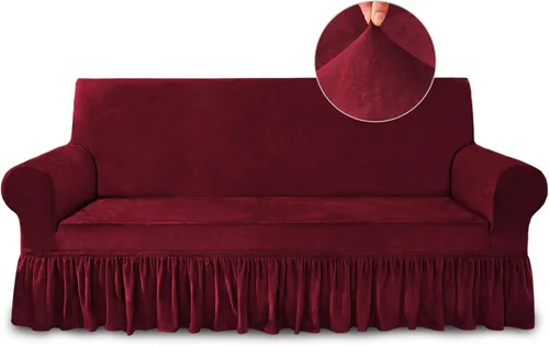 Vista 99 de NICEEC Funda para sofá biplaza, súper suave, 1 pieza, color rojo vino, elástica, universal, de elastano, para sala de estar, fácil ajuste, lavable