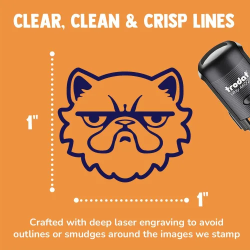 Vista 2 de Grumpy - Sello de tinta de goma autoentintable con cara de gato persa para estampar planificadores de manualidades, 1 pulgada mediana, tinta negra