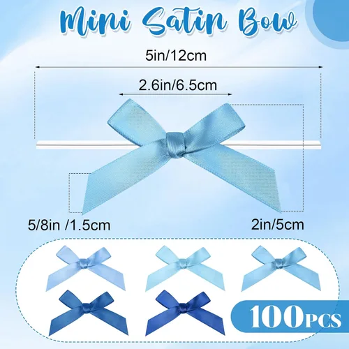 Vista 2 de Gejoy 100 lazos de lazo de satén de 2.6 pulgadas de la serie azul para envolver regalos, lazos de satén preatados, bolsas de manualidades