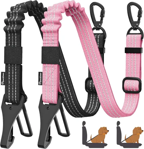 Vista 32 de Cinturón de seguridad para perros Pawaboo para coche, cinturón de seguridad para mascotas con reposacabezas y doble correa, 360° sin enredos para 2