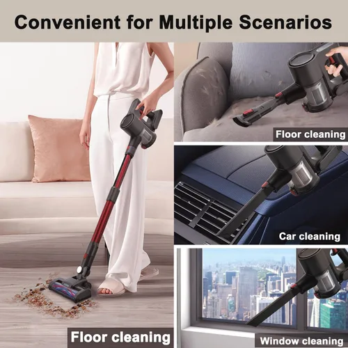 Vista 3 de Aspiradora inalámbrica, potente motor sin escobillas, aspiradora ligera 6 en 1, montaje en pared con pantalla LED y luz de mopa de motor para pelo