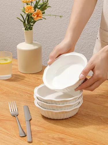Vista 5 de LIFVER Sartenes de cerámica para hornear de 6 pulgadas, juego de 4 platos profundos para tartas de 11.6 onzas, mini platos redondos para tartas