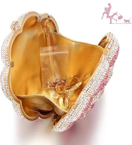 Vista 3 de Bolso de noche para mujer, bolso de embrague de cadena de metal con diamantes de imitación Fashion, AAA Rhinestone, Metal Chain