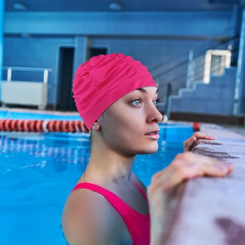 Vista 6 de Swim Caps for Women Swimming,1 Pcs Fabric Nylon Cloth Swim Cap, Comfort Pleated Swimming Cap for Long Hair, Not Waterproof Elastic Bathing Caps