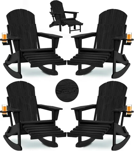 Vista 28 de Mecedora plegable Adirondack, silla de patio multifuncional 4 en 1 con otomana retráctil, silla de exterior con textura de madera, silla de césped