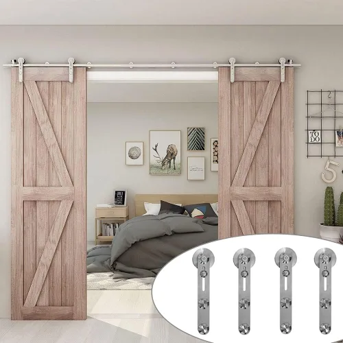 Vista 18 de TSMST Kit de herrajes para puerta corrediza de granero de 4 pies, riel de puerta de granero resistente de acero inoxidable para una sola puerta