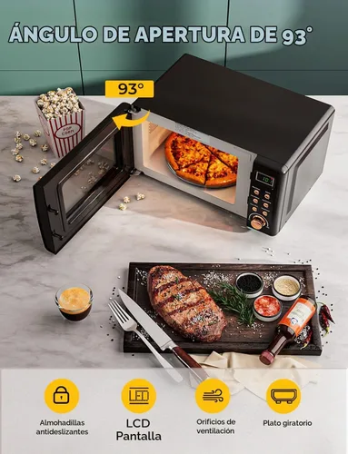 Vista 6 de SIMOE - Horno de microondas compacto, microondas retro para encimera, 0.7 pies cúbicos, 700 W con 8 juegos de cocción automática (negro)