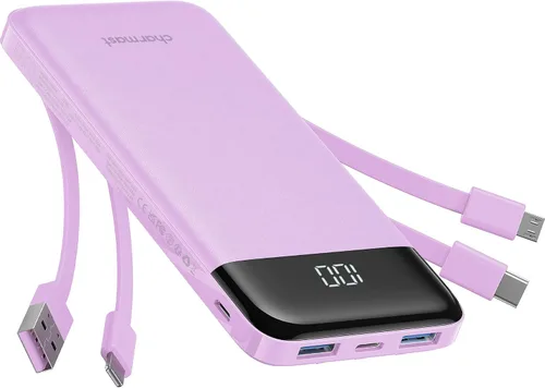 Vista 10 de charmast Cargador portátil de 10000 mAh, 4 cables integrados, 6 salidas/3 entradas, carga rápida de 3 A, compatible con iPhone, iPad, Samsung