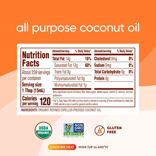 Vista 3 de Nutiva Aceite orgánico refinado al vapor, coco, 128 onzas líquidas
