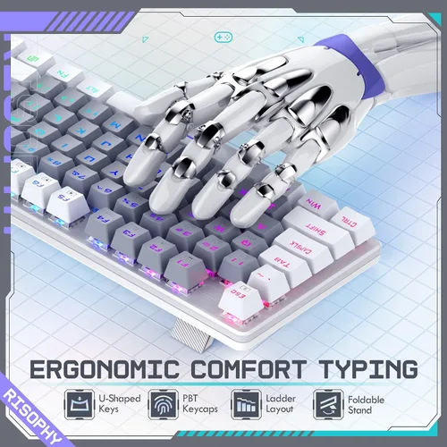 Vista 7 de RisoPhy Teclado Mecánico Inalámbrico, Modo Triple 2.4GUSB-CBluetooth Teclado Gaming, 104 Teclas Programables, Retroiluminación RGB Personalizable
