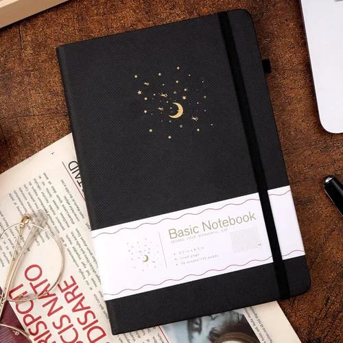 Vista 9 de CAGIE Cuaderno rayado para trabajo, cuaderno de tapa dura para escribir, mujeres y hombres, diario para tomar notas con lazo para bolígrafo