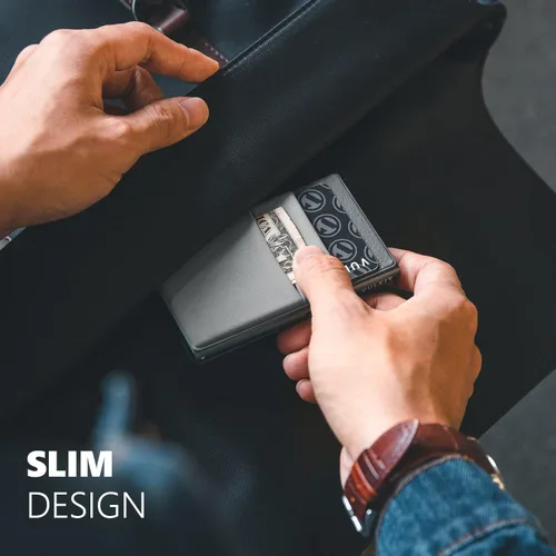 Vista 16 de VULKIT Billetera minimalista con ventana de identificación y bolsillo EDC con bolsillo desplegable para tarjetas de crédito y bloqueo RFID, diseño