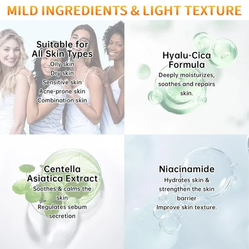 Vista 5 de Centella - Protector solar SPF 50, protector solar Hyalu Cica para cara, resistente al agua, fuerte protección UV, sin yeso blanco, protector solar