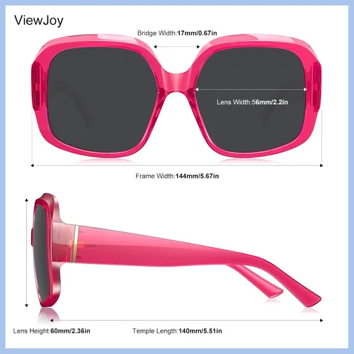 Vista 6 de ViewJoy Trendy Oversized Sunglasses for Women Polarized 100% UV Protection Spring Hinges Big Square Frame