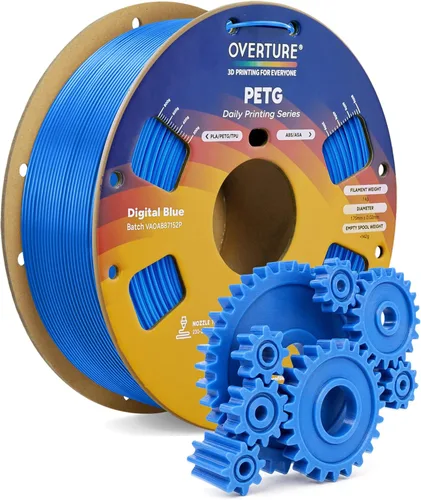 Vista 33 de OVERTURE - Filamento PETG de 1/16 de pulgada (1.75 mm) para impresora 3D y FDM, bien enrollado, duradero, carrete de 4.4 libras, dureza firme