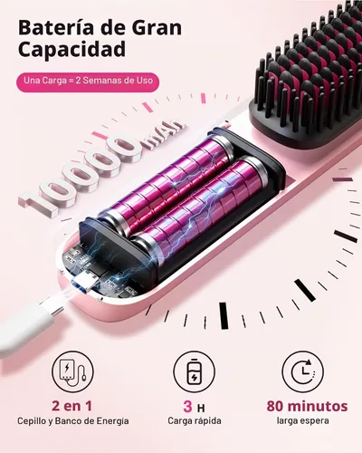 Vista 2 de Bopcal Cordless Hair Straightener Brush, 10000mAh Ionic Heated Comb, 6 Temp