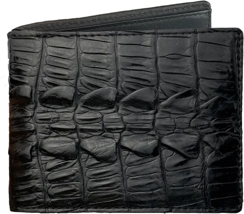 Vista 25 de HATA Billetera de piel plegable de cocodrilo para hombre, con bloqueo RFID, hecha a mano para papá, marido, hijo, profesor