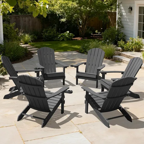 Vista 55 de YEFU Silla Adirondack de plástico resistente a la intemperie, sillas de patio con instalación fácil en 5 pasos, se ve exactamente como madera real