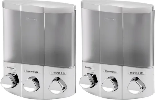 Vista 15 de Dispensador triple de jabón y ducha cromado TRIO de la Serie Euro Montaje en pared, ganchos de almacenamiento integrados, instalación de esquina
