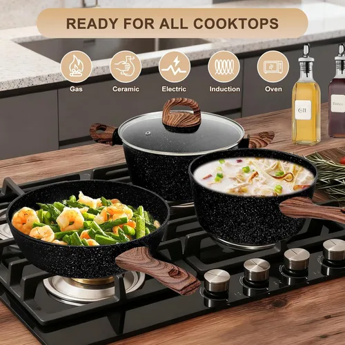 Vista 4 de EWFEN Juego de ollas y sartenes antiadherentes, juego de utensilios de cocina de cerámica de 25 piezas, juego de cocina de inducción con sartenes