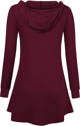 Vista 3 de Miusey - Sudadera larga con capucha y cremallera estilo túnica con frente abierto para mujer