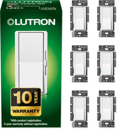 Vista 22 de Lutron Diva LED+ Interruptor Regulador de Luz para Bombillas LED Regulables, Halógenas e Incandescentes, 150 Vatios, Unipolar o 3 Vías, Almendra