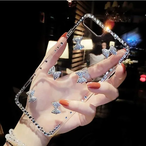 Vista 2 de LCHDA - Funda con diamantes brillantes para iPhone 14 6.1, LCHDA - Funda protectora para teléfono con diamantes de imitación transparentes