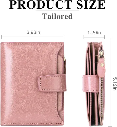 Vista 3 de FALAN MULE - Cartera de cuero auténtico para mujer pequeña plegable compacta con interferencia de radiofrecuencia RFID